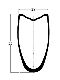 Freno de llanta con dibujo en cruz tubular de 55 mm de profundidad.
