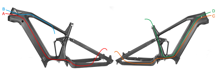 Sistema de enrutamiento de cables de cuadro de carbono de bicicleta eléctrica PXE18