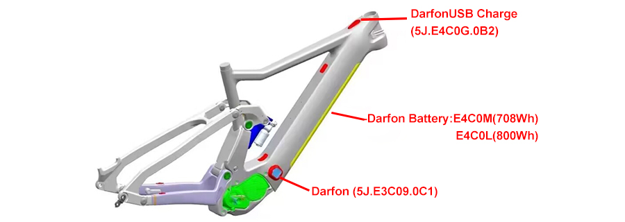 Cuadro de bicicleta eMTB con batería Darfon