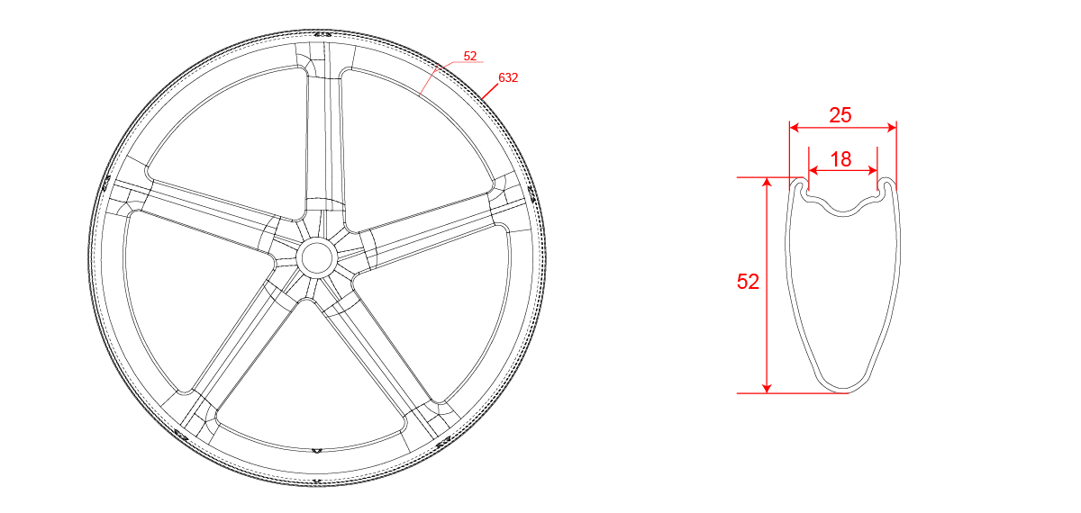 ProX 5-spoke carbon wheel drawing ProX 5-spoke carbon wheel drawing