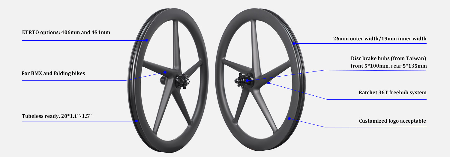 20 Inch 5-spoke Carbon Disc brake Wheelset 